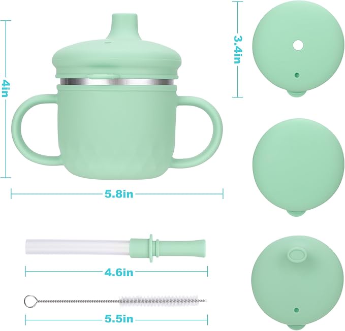 BUSOHA Stainless Steel Toddler Sippy Cup ??8oz Spill-Proof Straw Cup for 6+ Month Babies & Toddlers, 3-in-1 Reusable Travel Cup with Brush ??Dishwasher Safe, Kids Drinking Cup