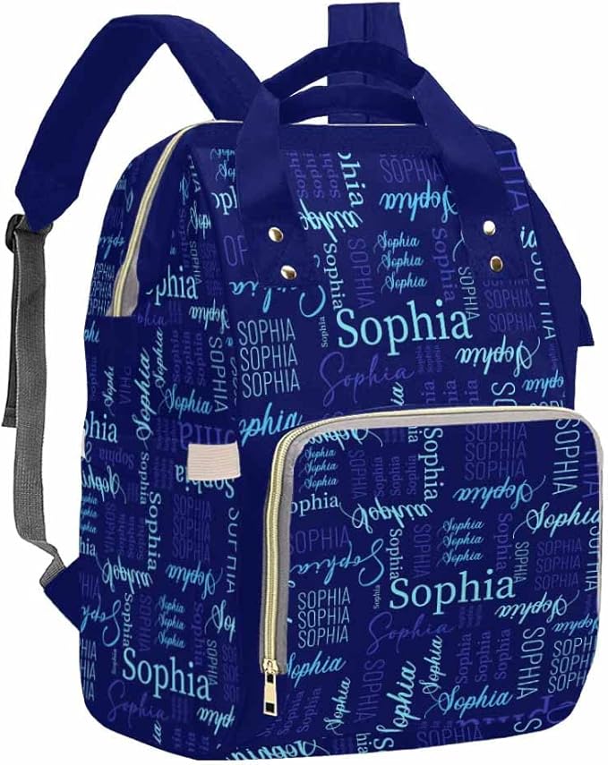 Artsadd Custom Monogram Diaper Bag with Thermal Pockets, Dark Blue Travel Backpack Customized Baby Bags with Name Personalized Gift for Women Family Friend