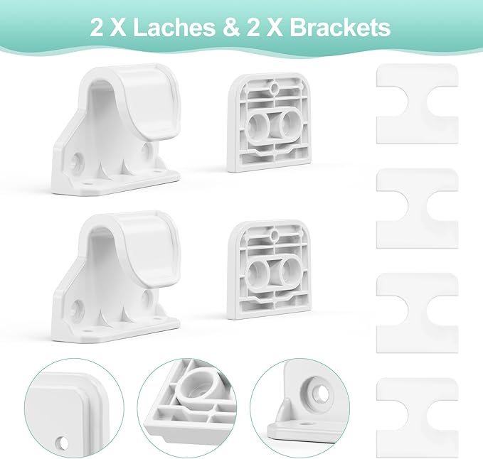 EZIGO Retractable Baby Gates Replacement Parts, Full Set Wall Mounting Accessories Including Brackets, Latches, Screws for 100/120 inch Extra Wide Baby Gate Mesh Gate Retractable Dog Gate, White