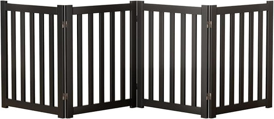 4-Panel Solid Wood Dog Gate - Freestanding Folding Pet Gate for Doorways, Stairs, Indoor, 24" Height, No Installation Needed, Black