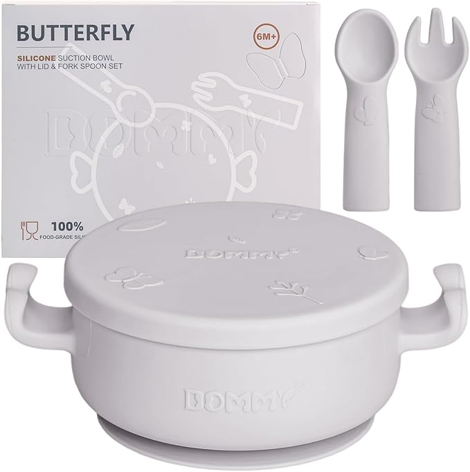 Dommy Baby Suction Bowl Silicone Suction Bowl with Spoon and Fork Baby Bowl with Suction BPA-FREE