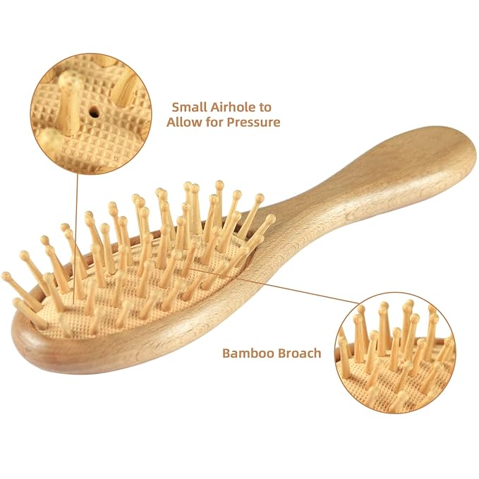Elfzone Baby Brush and Comb Set - 4Pcs Wooden Baby Hair Brush，Baby Brush Set,Baby Airbag Brush, Beech Handle Brush, and Prevent Cradle Cap Silicone Brush - Ideal Registry Gift