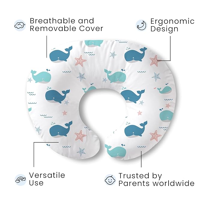 Plushii Nursing Pillow for Breastfeeding, Soft and Supportive Breastfeeding Pillow for Mom and Baby, Cute Feeding Pillow with Removable Cover for 0??2 Months, Whale