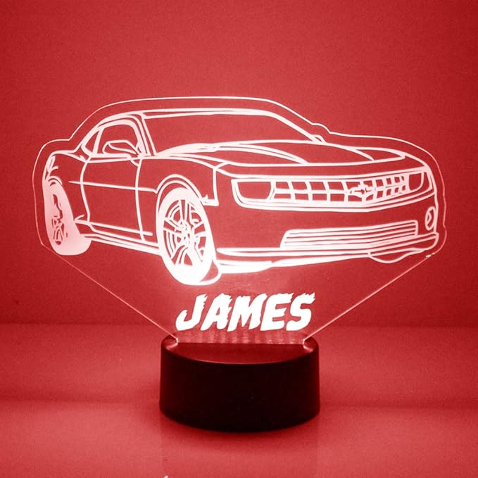 Cars Custom LED Sign Night Light Lamp with Remote - Personalized Name or Image Display, Clear Acrylic Light Up Home Decor, 16 Colors & 4 Modes - Made in The USA