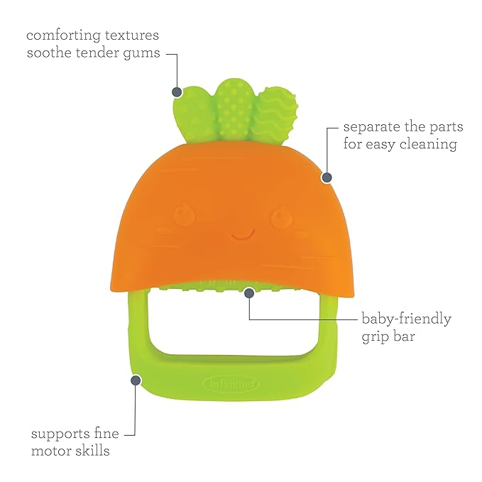 Infantino Handy Dandy Teething Mitt ??Soft Silicone Teether for Babies, Develops Grasping Skills, Easy to Clean, Orange Carrot