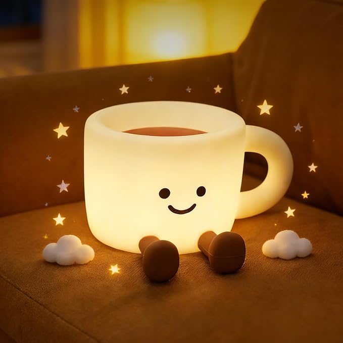 Cute Cup Night Light 3 Level Dimmable Timer 7 Colors Nightlight Cute Lamps Silicone Squishy Light Up Rechargeable Bedside Animal Touch Lamp for Breastfeeding Desk Dorm Decor Birthday Gift