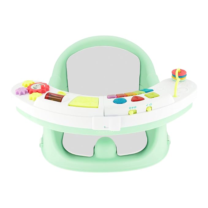 Infantino Music & Lights 3-in-1 Discovery Seat & Booster, Toddler Booster Seat for Dining Table or Kitchen Chair, Baby Activity Center & Snack Tray, Mint