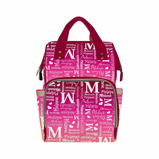 InterestPrint Custom Name Diaper Backpack - Personalized Purple Red Gradient Signature Laptop Backpack With Monogram - Nursing Shoulders Bag, Casual Daypack Travel for Women