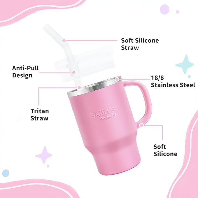 Handy Mini Tumbler, 9 oz Sippy Cups for Toddlers 1-3, Stainless Interior, Leak‑Proof Toddler Cups, Birthday Gifts for 1 Year Old Girls Boys, Baby Girl Essentials, 2 Pack, Lilac Peony