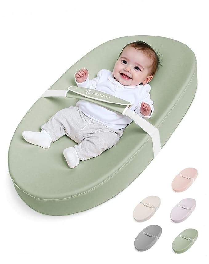COMOMY Baby Changing Pad with Wipeable & Waterproof PU Cover, Contoured Diaper Changing Pad for Dresser with Non-Slip Safety Belt, Portable and Lightweight, Large Cushioned Foam, Green