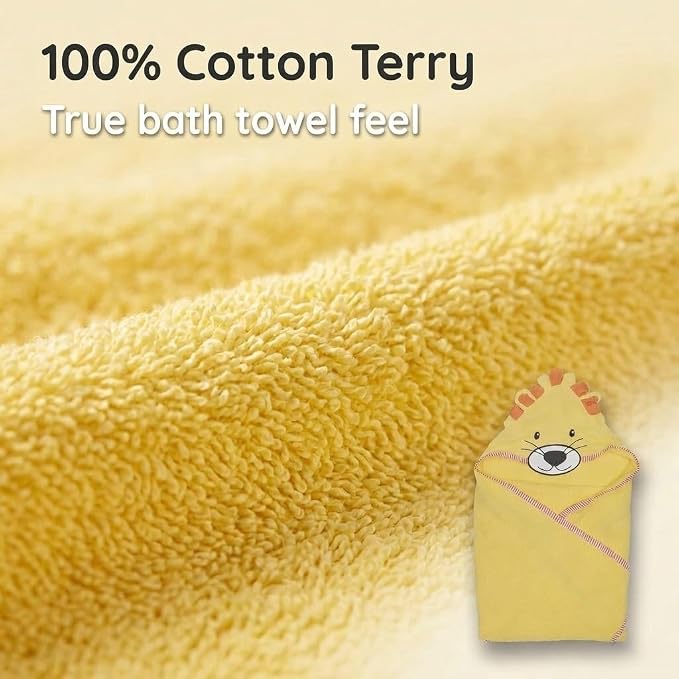 EVERYDAY KIDS Hooded Baby Toddler Bath Towel for Boys and Girls - 3D Yellow Lion with Mane; Soft and Absorbent Terry Cloth Hooded Towel for Young Kids; Gender Neutral Baby Bath Essential