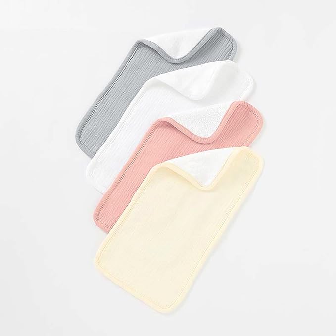 Aiden's Corner 100% Organic Muslin Cotton Mix Use Baby Super Absorbent Infant Burp Cloth | Terry Cotton Towel | Washcloth for Newborns 3 Pack (1 Coral Pink, 1 Yellow, 1 White)