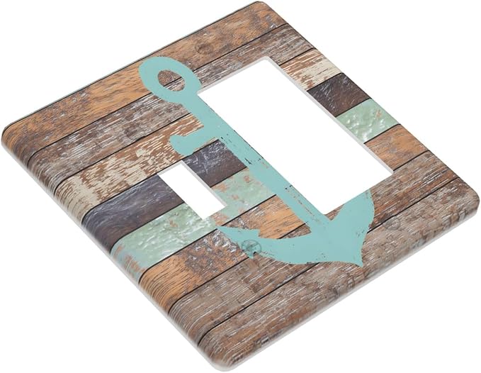 Timeworn Marine Weathered Wood Rustic Nautical Anchor Outlet Covers 1 Toggle 1 Rocker Combination Decorative Wall Plate Electrical Switch Plates Light Switch Cover Plate for Farmhouse Home Decor