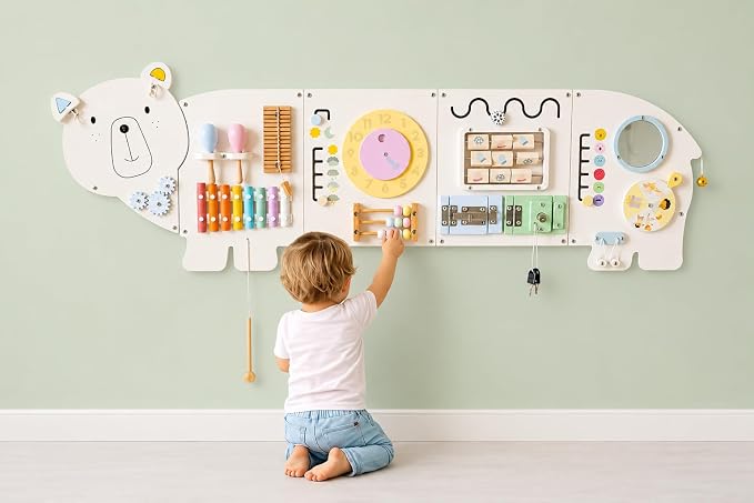 Sensory Wall Panel for Kids – Toddler Learning Activity Center - Emotional Development & Fine Motor Skills – Toddler Learning Activity Center- Busy board Montessori toys