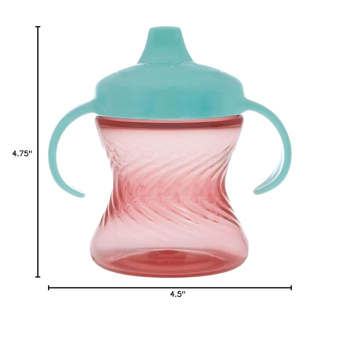Nuby 2-Handle No-Spill Hard Spout Sippy Cup with Easy Grip - (3-Pack) 7 oz - Baby Sippy Cup with Controlled Sipping for 6+ Months - Green/Aqua/Red