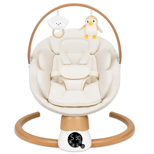Baby Swings for Infants | Electric Portable Baby Swing with Bluetooth, 5 Swing Speed, 3 Timer Settings, 10 Melodies, 5-Point Harness & Remote Control | Indoor & Outdoor Newborn Swing (Beige)
