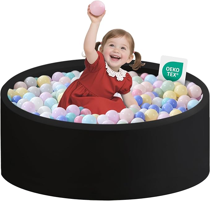 Zedachica Ball Pit for Toddlers 35.43''x11.81 Baby Ball Pits Soft Memory Foam Ball Pit Round Kids Ball Pit Indoor Game Kids Play Ball Pool Ideal Gift for Girls and Boys (Black, NO Balls)