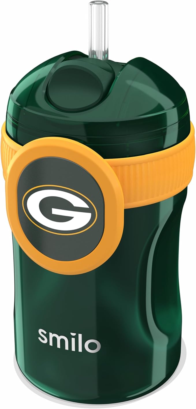 Smilo Straw Cup - Green Bay Packers Officially Licensed NFL Sippy Cup - Baby and Toddler Cup with Weighted Silicone Straw and 8.5 oz Capacity - BPA-Free