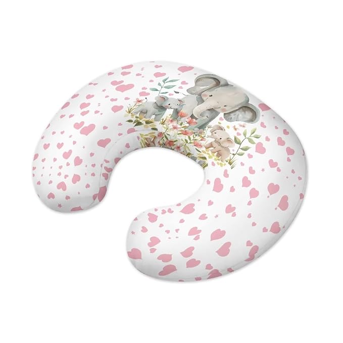 Breastfeeding Pillow Cover with Pink Love Heart and Elephants Baby Breastfeeding Slipcover Infant Newborn Nursery Bottle Pillowcase Easy to Use and Dustptoof