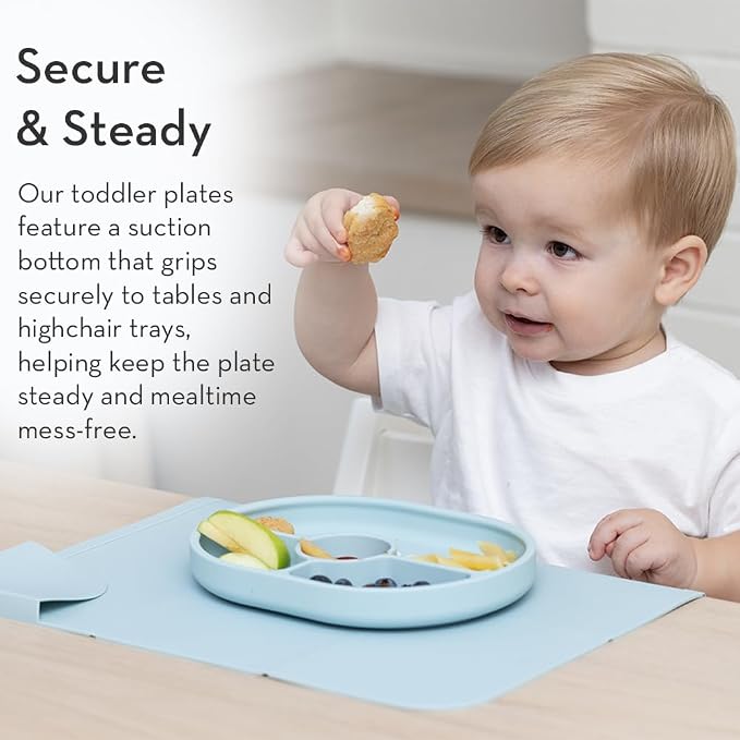 Bella Tunno Suction Plate for Babies & Toddlers, Self-Feeding Dish for Baby Led Weaning, Silicone Divided Plate, Sticks to Highchair Trays & Tables, Microwave & Dishwasher Safe, Little Foodie