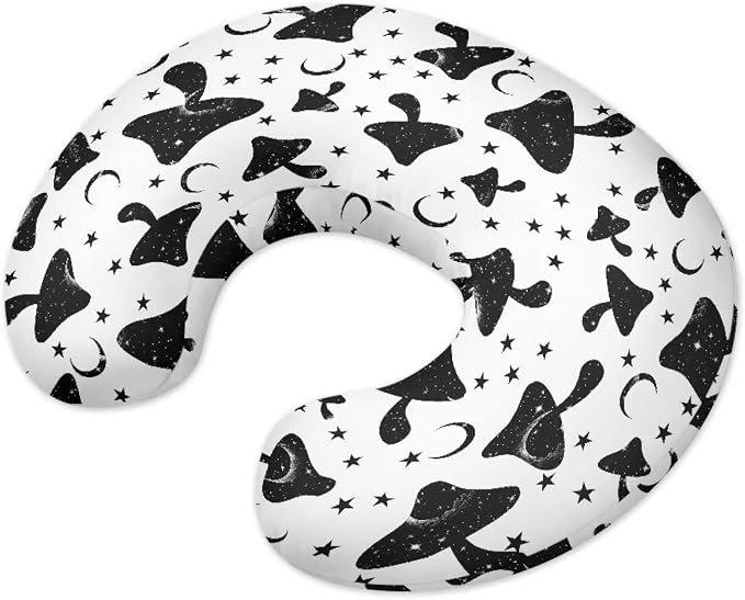 Nursing Pillow Cover Stretchy，Breastfeeding Pillow Slipcover for Baby Girls，Starry Sky and Mushrooms,Soft Snug Fits On Newborn Feeding Pillow Case