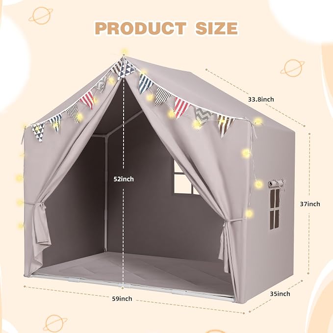 Kids Tent with Mat Playhouse for Kids Indoor Outdoor Play Tent for Toddlers 3 4 5 6 Year Olds (Light Grey)
