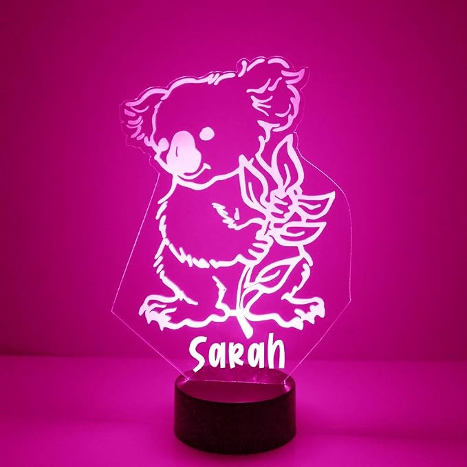 Personalized Koala LED Sign Night Light Lamp with Remote, Custom Text, Acrylic Display with 16 Colors & 4 Modes, Battery or USB Power, Made in The USA