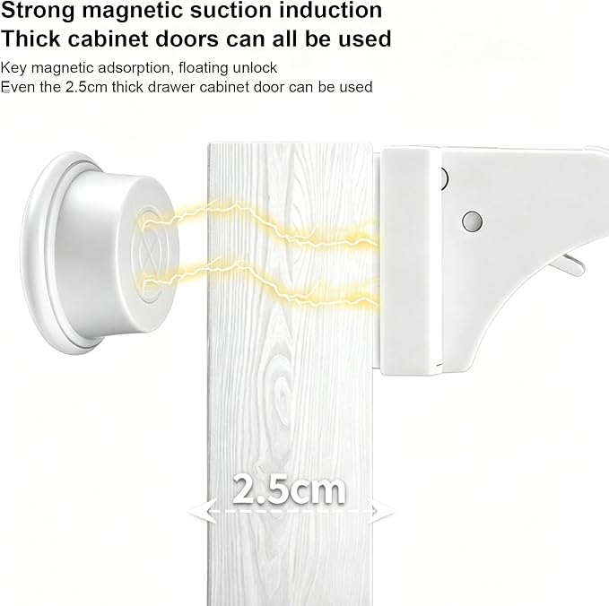 Magnetic Cabinet Locks, 4 Pack Proofing Drawer Locks with 1 Key, No Drilling Invisible Child Safety Locks for Cabinets Drawers Cupboards, Strong Adhesive Easy Installation (4 Locks+1 key)