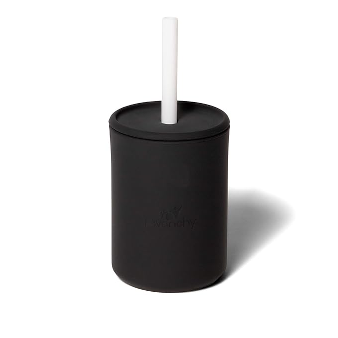 Avanchy Silicone Training Sippy Cup with Straw Lid ??Tiny Cup for Babies 6+ Months to Toddlers 1 Year Old ??5 oz Infant Water Cup for Baby Led Weaning, Black