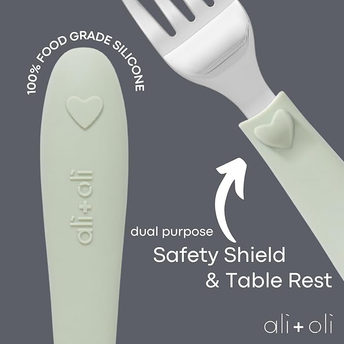 Ali+Oli Toddler Utensils Set (6 Pack) ??Stainless Steel Kids Silverware with Soft Silicone Handles, BPA Free Baby Forks and Spoons, Durable Children Flatware Dishwasher Safe for Self Feeding (Hearts)
