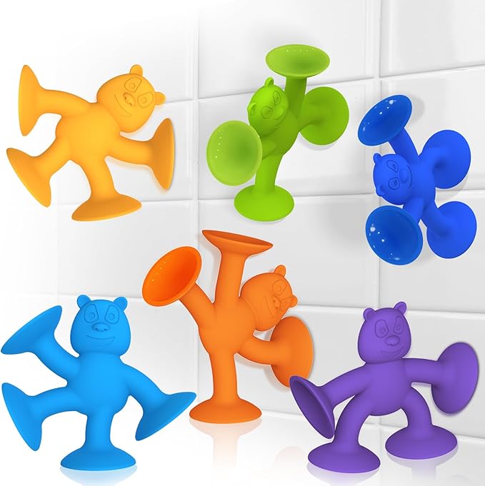 Suction Cup Toys for Toddlers 1??, Guibola 6PCS Silicone Bath Toys, No-Hole Mold-Free Suction Cup Toys for Baby Kids, Sensory Window & Building Toys for Boys Girls, Large Size