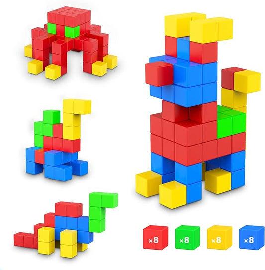 ROMDS Magnetic Blocks 32 Pieces,1 inch Large Magnetic Building Blocks for Ages 3+ Year Old Boys and Girls,3D Magnetic Cubes for Kids,Preschool STEM Educational Sensory Magnet Toys