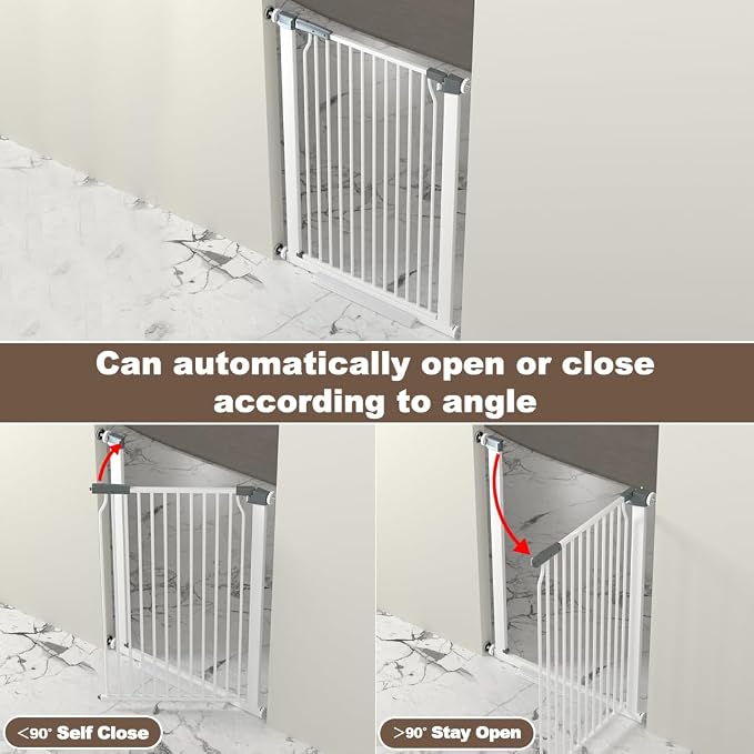 41" Extra Tall Cat Gate for Doorway, 40.6-54.7 Metal Pet Baby Safe Gate, Extra Wide Pressure Mounted Child Door with Expansion Kit, No Drilling No Climb Cat Fence Indoor, Tall Dog Gate, White