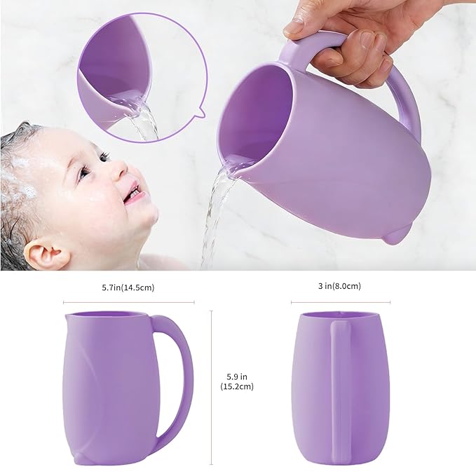 mandoo Baby Bath Rinse Cup - Food Grade Silicone - Shampoo & Body Washing Rinser Cup for Kids with Easy Grip Handle to Rinse Baby Shower - Baby Essentials (Mint+Brush)