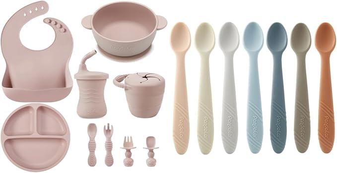 PandaEar 9PCS Silicone Baby Feeding Set & 7 Pack Silicone Baby Feeding Spoons