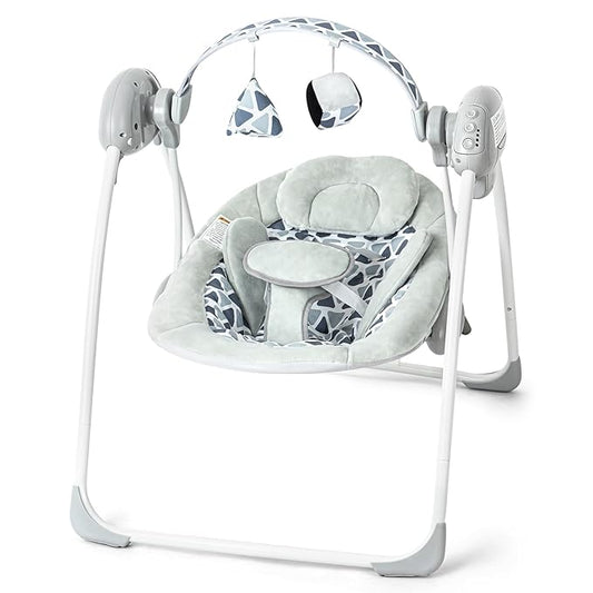 Portable Baby Swing for Infants, Adjustable Speed, Music & Timer, Easy to Fold, Indoor and Outdoor Use, Grey, 6-20 lbs