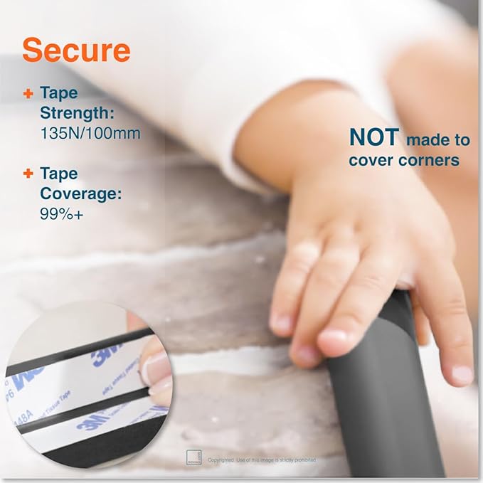 Roving Cove HeftyFit Edge Protector for Baby Proofing (6ft Large Edge Only), Heavy-Duty Soft Rubber Foam Furniture Edge Bumper Guards, Desk Edge Cushion, Wall Corner Covers, 3M Adhesive, Onyx Black