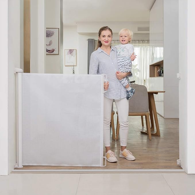 EasyBaby Extra Wide and Extra Tall Retractable Baby Gate Extends up to 71" Wide, 39.3" (100cm) Tall, White/Pet Retractable Gates for Stairs, Doorways, Hallways, Indoor and Outdoor