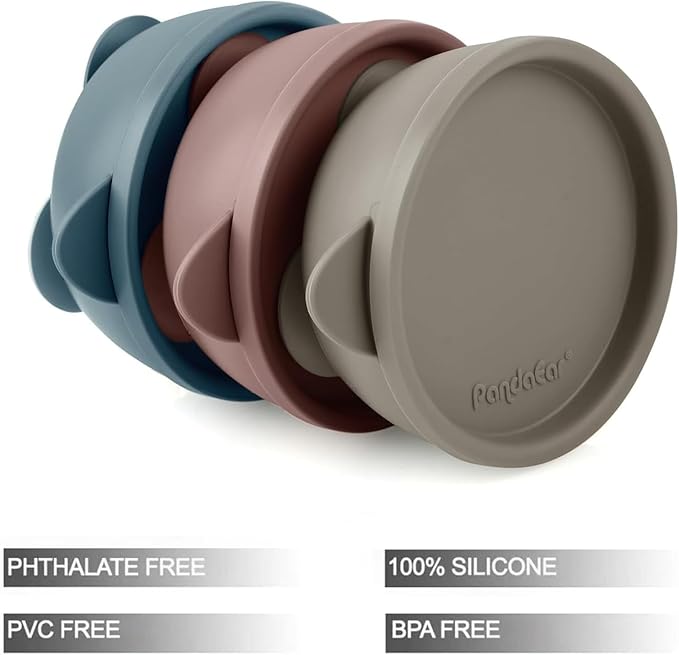 PandaEar 3 Pack Baby Suction Bowls with Lids ??Stay Put Silicone Toddler Bowls for Self-Feeding & Travel, 100% Food Grade BPA-Free, Leakproof Feeding Set (Muted Earth Tones)