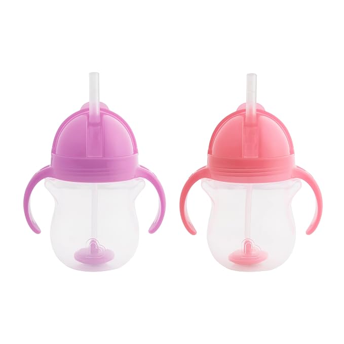 Munchkin® Miracle® 360 Trainer Sippy Cup with Handles, Spill Proof, 7 Ounce, 2 Pack, Pink/Purple & Any Angle™ Weighted Straw Trainer Cup with Click Lock™ Lid, 7 Ounce, 2 Pack, Pink/Purple