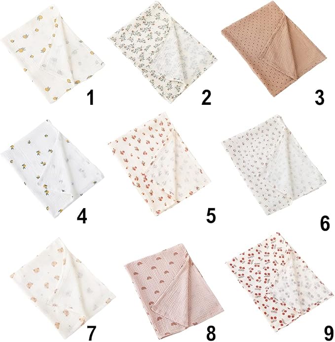 Surakey Baby Burp Cloth Layer Soft Absorbent Muslin Swaddle Blankets 85cmx65cm, Newborn Towel for Baby Shower Machine Washable for Sensitive Skin, 1 Pieces Type 6