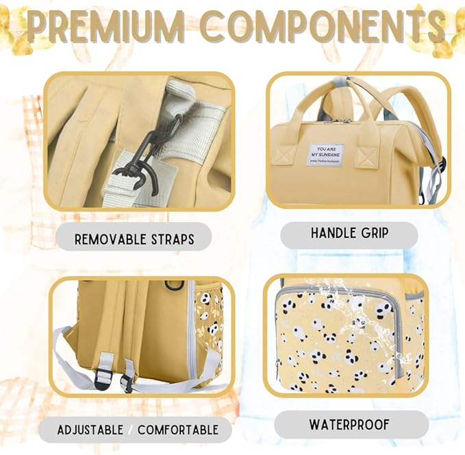 Small Diaper Bag Backpack - Pañaleras para Bebe - Toddler Diaper Bag, New Born Baby Essentials Must Haves, Cute Diaper Bag with Insulated Pockets & Stroller Straps. Yellow