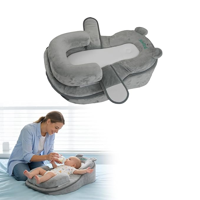 Rootling Baby Feeding Pillow, Anti Overflow Feeding Pillow for Reducing Spit-Up, Safety Nursing Pillow, Baby Lounger Reflux Wedge Breastfeeding, Removable top and Bottom