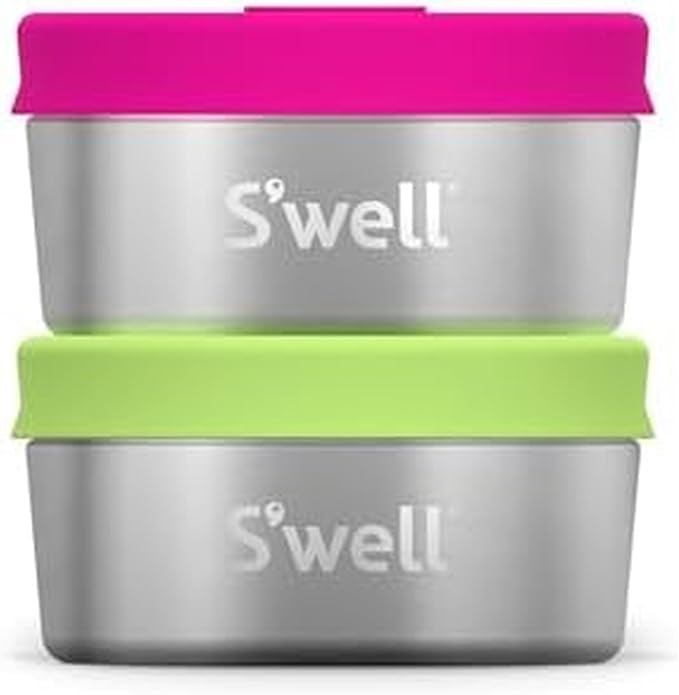S'well Stainless Steel Condiment Container Set of Two, 2oz, Dragonfruit/Kiwi, Single Walled Durable Construction, Leakproof Silicone Lids, Dishwasher Safe