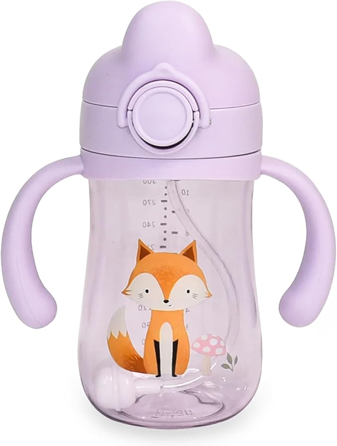 LITTLE RAWR Baby's First Sippy Cup with Weighted Silicone Straw, Leak Proof, Spill Proof, Easy Grip Straw Cup for for Babies 6m+ to Toddlers, BPA Free, Dishwasher Safe, 11oz/320ml (Purple Fox)