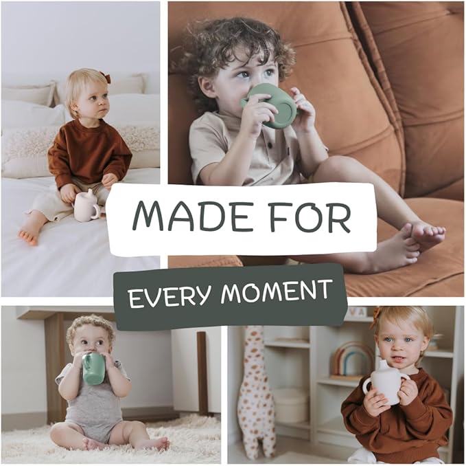 KIDSco. Silicone Sippy Cups (2 Pack) ??Soft Spout & Easy Grip Handles for Babies 6+ months, Plastic Free, Toxic Free Silicone, Leak-Resistant, Dishwasher Safe (Checkers)