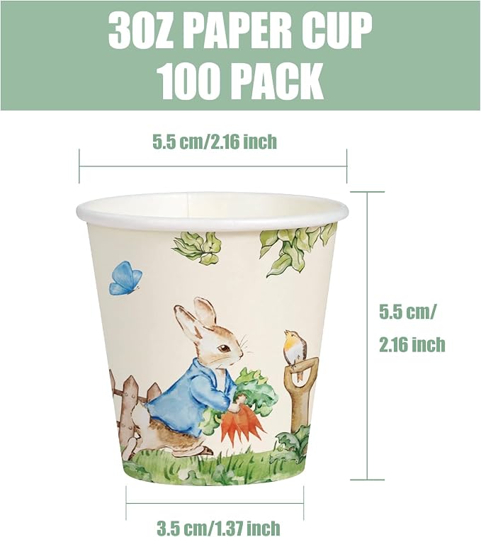 WRAPAHOLIC 3oz Easter Paper Cups - 100 Pack Disposable Bathroom Cups with Garden Hop Rabbit Design, Small Mouthwash Cup for Toothbrush Rinse, Bathroom, Easter, Baby Shower and Party