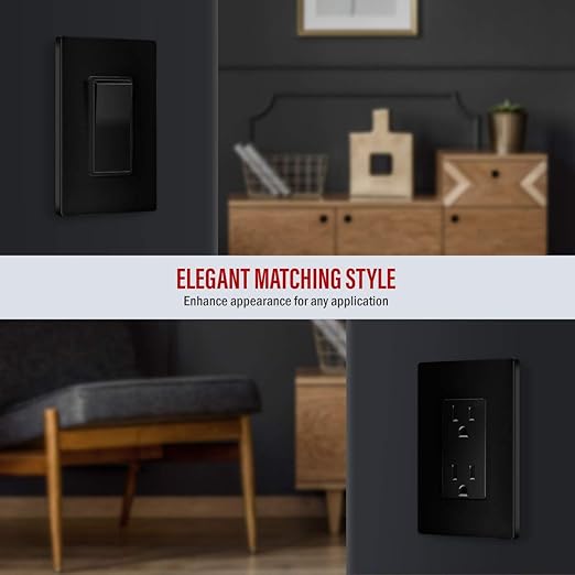 ENERLITES - SI8831-BK-SL Screwless Decorator Wall Plate Child Safe Outlet Cover, Size 1-Gang 4.68" H x 2.93??L, Unbreakable Polycarbonate Thermoplastic, SI8831-BK, Glossy, Black