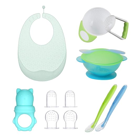 Baby Feeding Set Baby Feeding Supplies Essentials Kit Silicone Suction Bowl Spoon Bib Feeder Grinding Bowl Set for Self