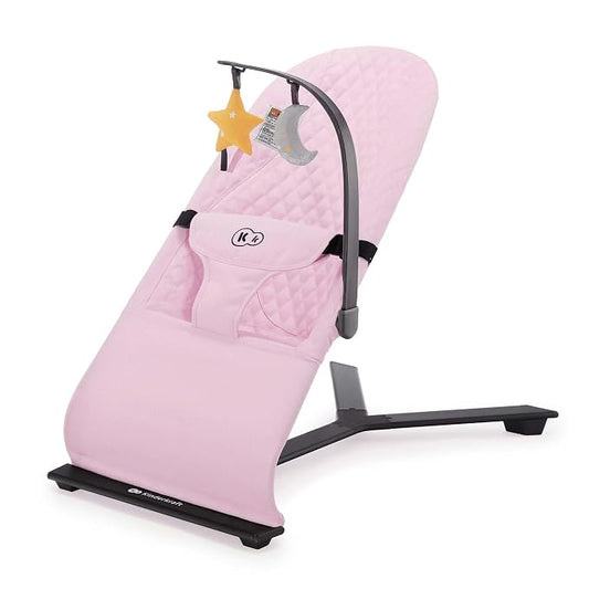 Kinderkraft Mimi Portable Baby Bouncer, Safe and Ergonomic Bouncer Seat with Spine Support and an Additional Play Bar for Babies 0-6 Months, Pink